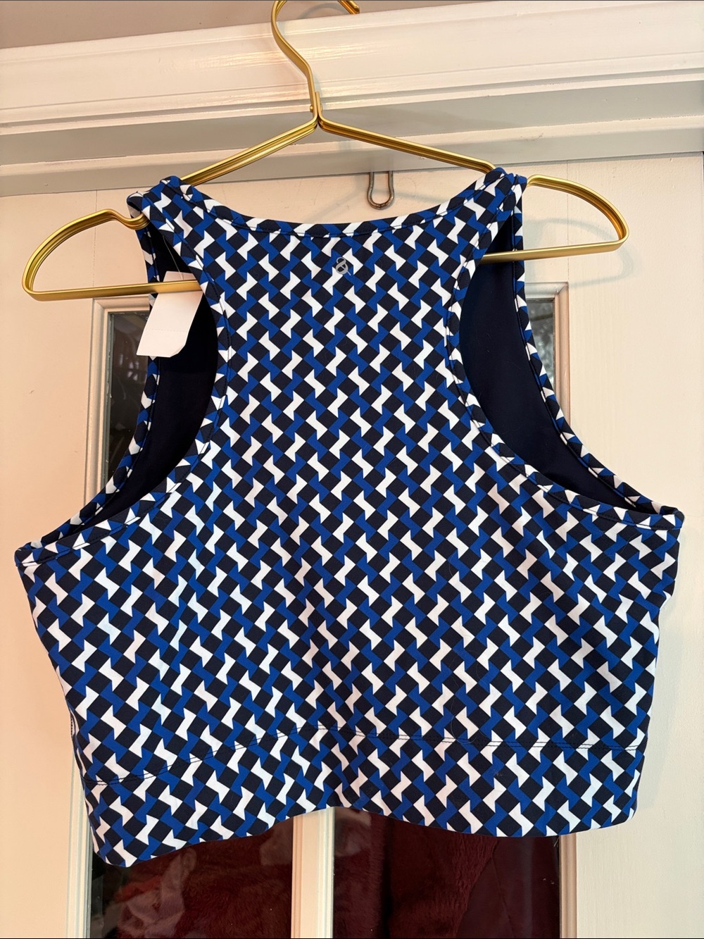 Lou & Grey Blue and White Geo-Print Crop Top Sports Bra Size XL - Picture 5 of 7